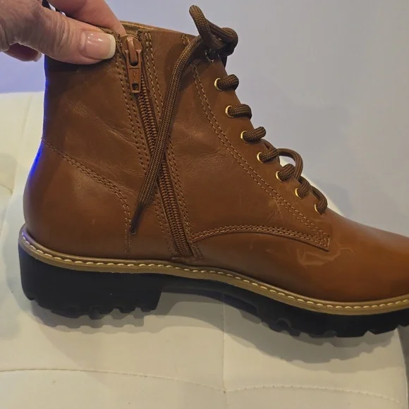 Brioso WHISKEY Cognac BROWN LIGHTWEIGHT LACE UP ZIP HIKING BOOTS NEW 7 1/2 $170 - Picture 5 of 6